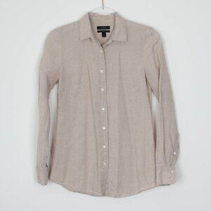 J. Crew‎ Womens Perfect Button Down Linen Shirt Size 2 Petite Long Sleeve Beige